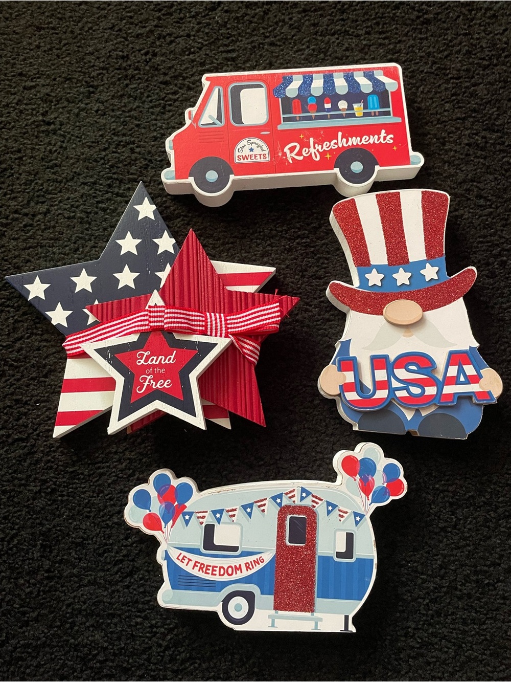 Patriotic USA Wood Set - Red, White & Blue Decor